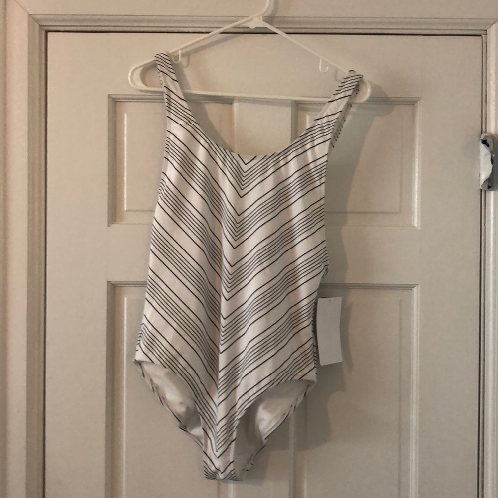 One piece Athleta navy and white swimsuit